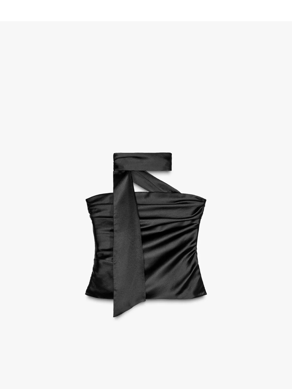 Zara Black Satin Strapless Top with Neck Tie Detail